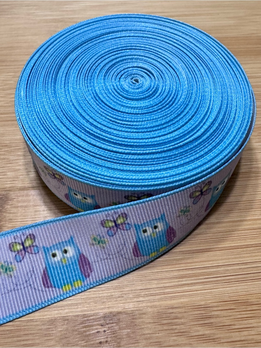 Grosgrain Ribbon with Blue Owl